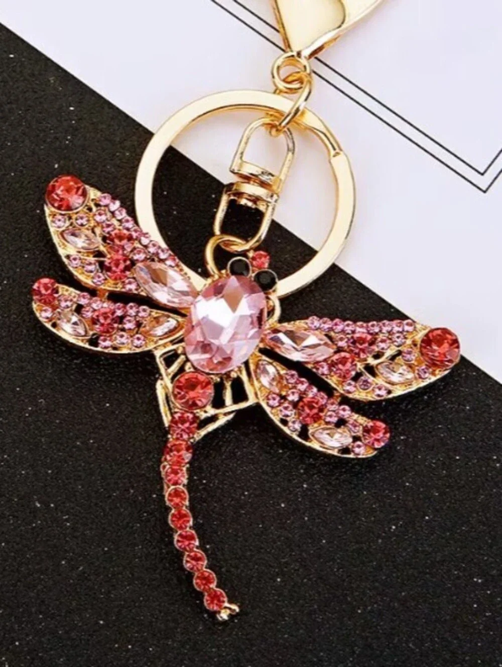 Betsey Johnson Dragonfly Earrings & Pink Crystal Rhinestone Keychain Bundle